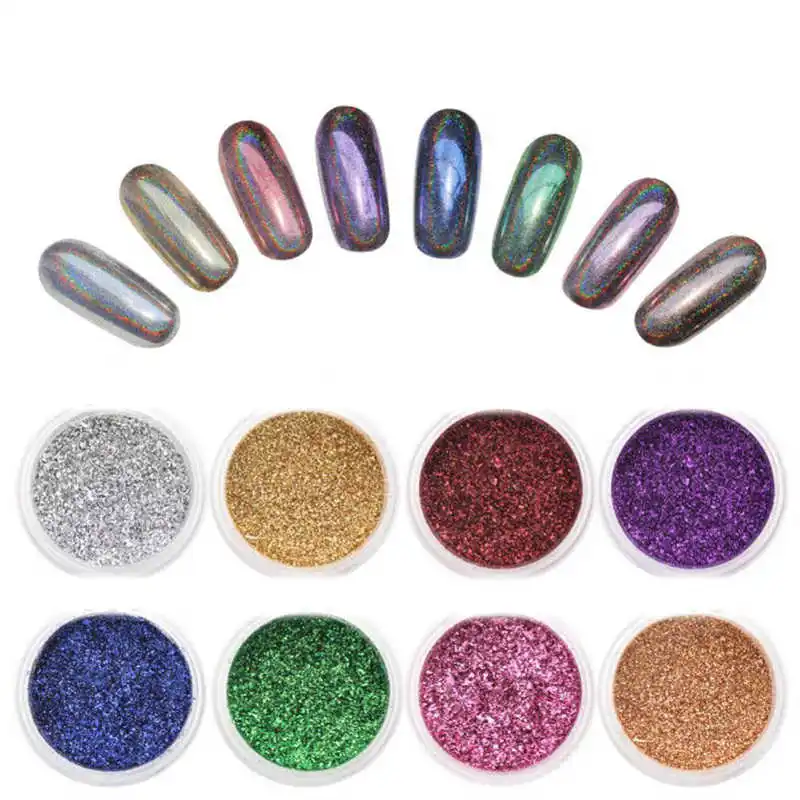 

8 цветов, украшения для дизайна ногтей, зеркальный Сияющий порошок для ногтей, блестящий порошок