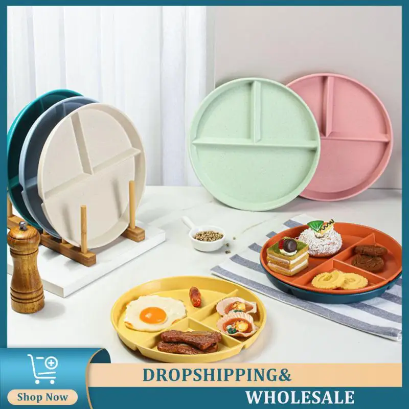 

Three-Grid Western Compartment Plate For Food Fruit Salad Divided Plate Wheat Straw Diet Meal Plate Food Tray Kitchen Dinnerware