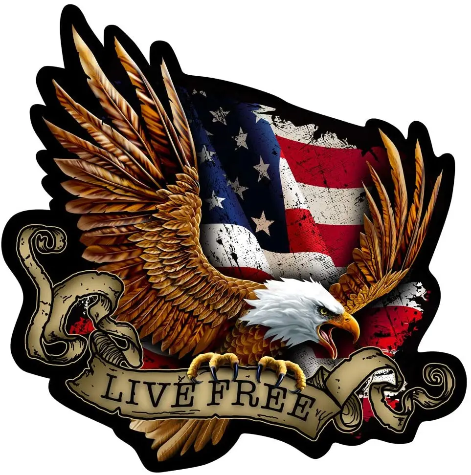 

LIve free American Flag and Eagle Car Motorcycle Trunk Helmet Surfboard Laptop Refrigerator Luggage Sticker