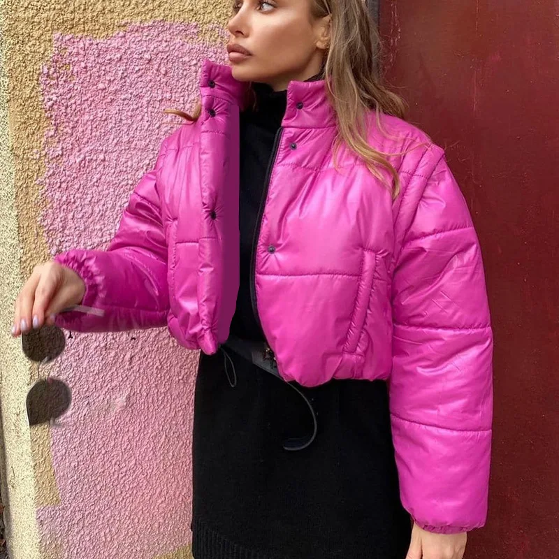 2023 Two Wear Casual Long-sleeved Vest Jacket Women's Autumn and Winter Fashion New Stand-up Collar Cotton-padded Jacket Women