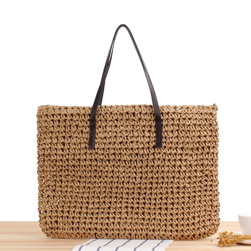 

Large-capacity Casual Straw Bag Ins Style Solid Color Hand-woven Straw Shoulder Bag Sen Series Photo Props Decorative Bag