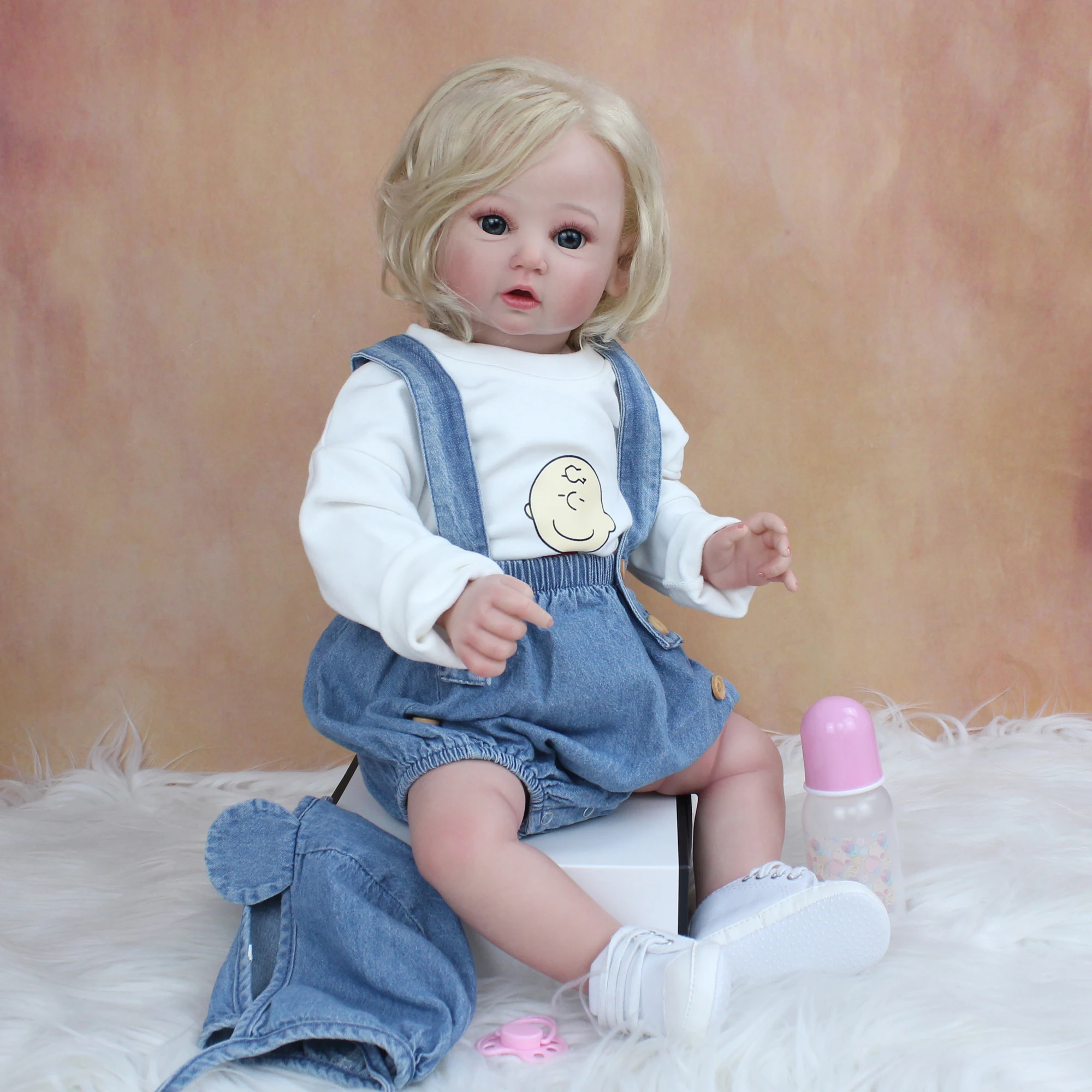 

60 CM Reborn Baby doll 3D-Paint Skin Soft Silicone For Girl Realistic Hair Princess Toddler Art Doll with Vascular Long Dress