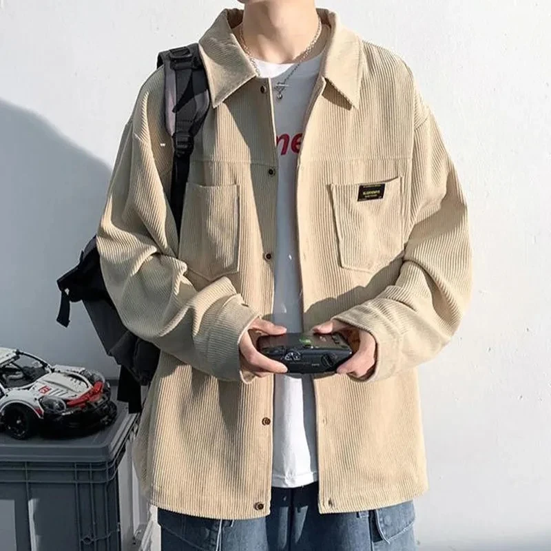 Spring Autumn Winter Fashion Man Solid Casual Corduroy Shirt Men's Loose Tess Cool Boys All Match Soft Coat