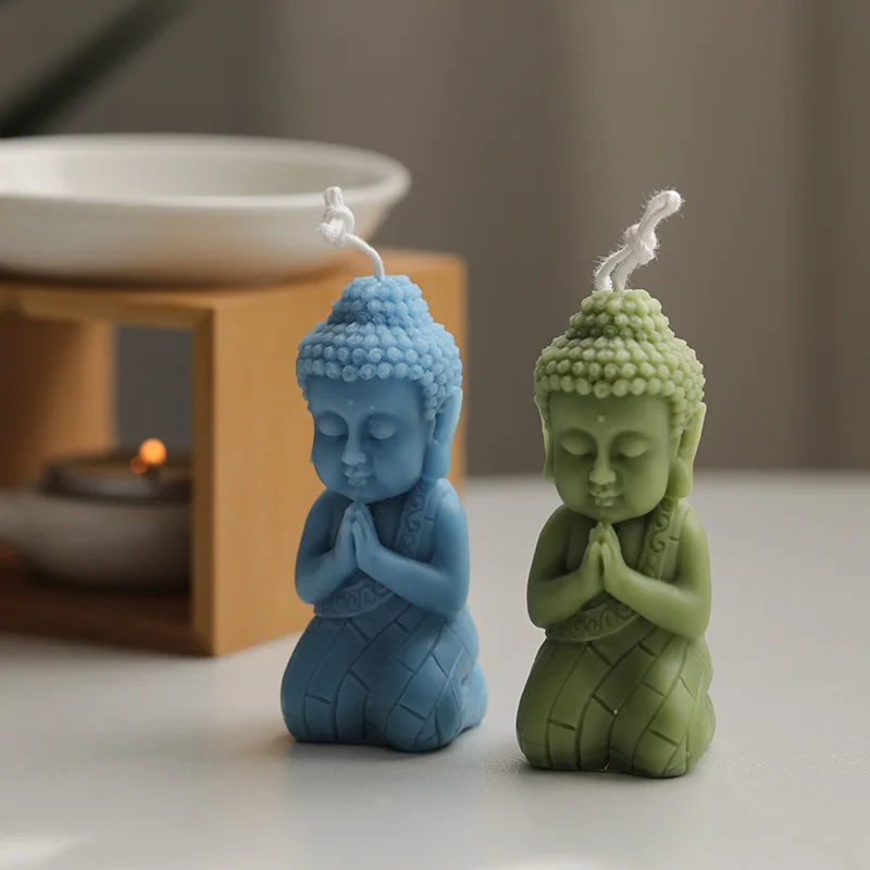 Molde pequeño de silicona con forma de Tathagata para vela perfumada, molde creativo para vela casera, bricolaje, resina, yeso, estatua de Buda, adorno