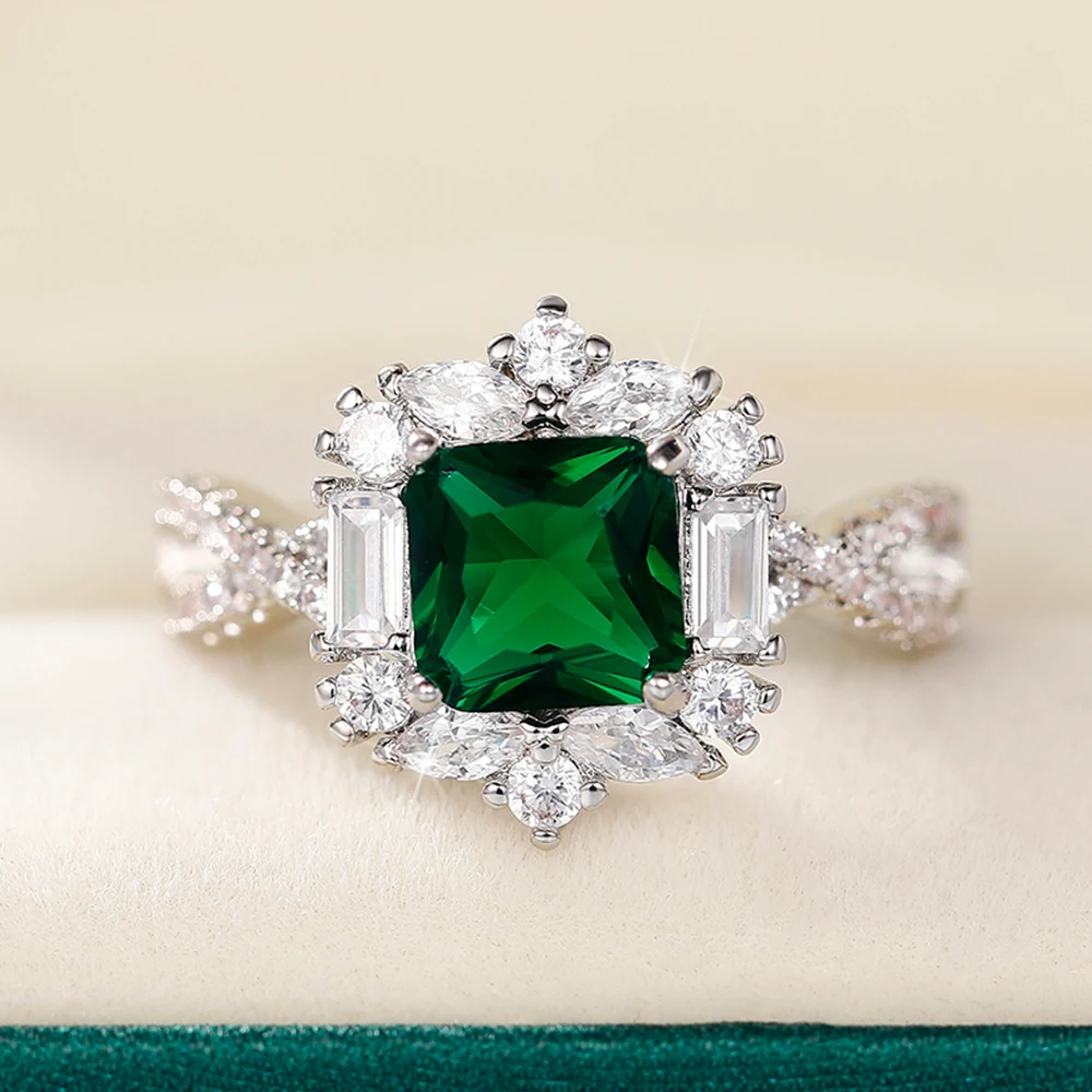 

Huitan Gorgeous Square Green Cubic Zirconia Rings for Women New 2022 Fashion Luxury Female Ring Anniversary Gift Party Jewelry