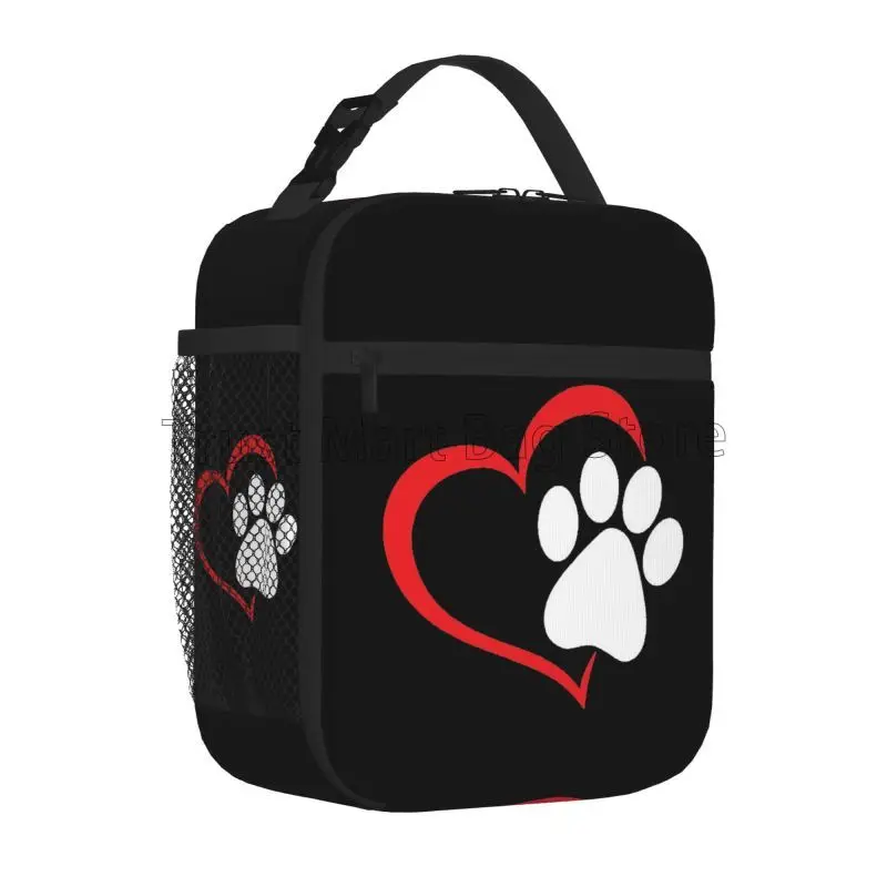 Изолированная сумка для ланча Red Love Heart щенок Paw многоразовый водонепроницаемый