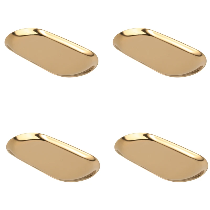 

4X Metal Storage Tray Gold Oval Dotted Fruit Plate Small Items Jewelry Display Tray Mirror