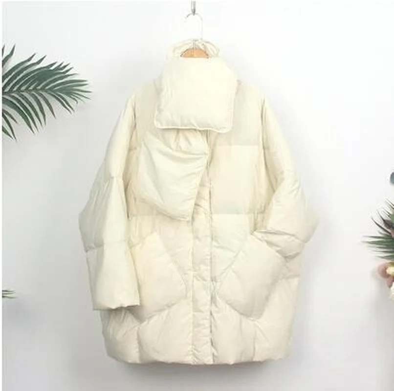 2023 Winter Scarf Jackets 90% White Duck Down Coats Overcoat Women O-Neck Loose Thick Parkas Female Warm Snow Outerwear Clothing