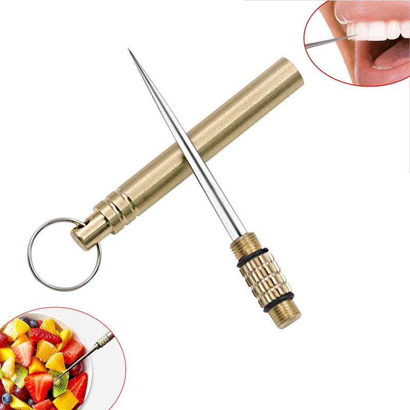 

Titanium Outdoor Edc Portable Multifunctional Toothpick Bottle Fruit Fork Camping Tool Toothpick Tube Stronger Than Dental Floss