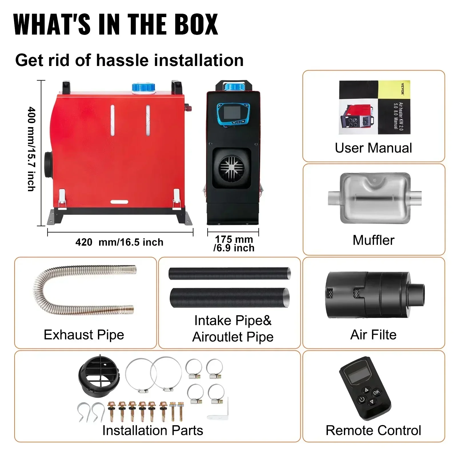 Парковочный обогреватель VEVOR 8 кВт, 12 В, автомобильный дизельный воздухонагреватель, универсальный с ЖК-монитором, автобусом, прицепом, лодком, багажником, дизельным транспортным средствам, обогревом