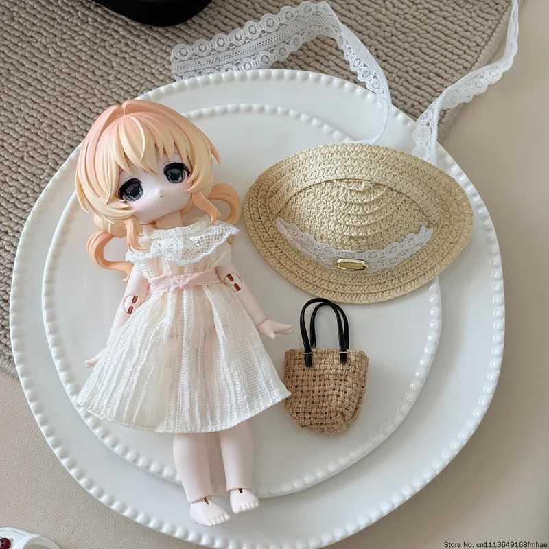 Фото Комплект кружевного платья для кукол Bunny Dream Box BJD, OB24 17 см, одежда с соломенной шляпой, сумкой и обувью, костюм для косплея (кукла в комплект не входит) №5