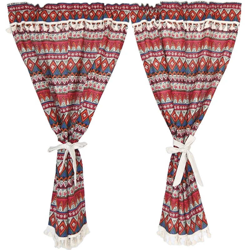 Американские богемные полузатемняющие короткие занавески из хлопка и льна