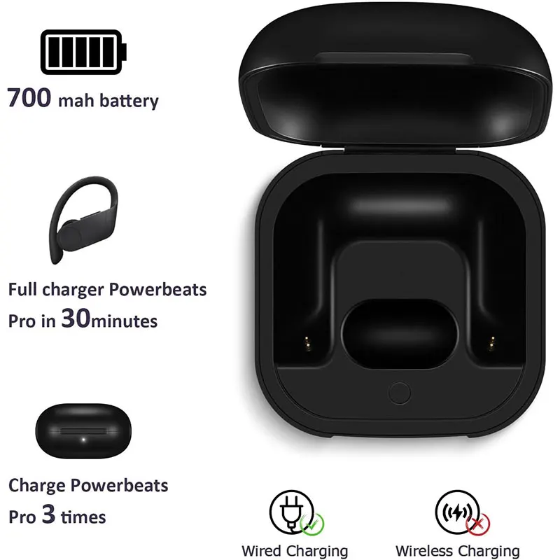 Сменный зарядный чехол для наушников Beats Powerbeats Pro, аккумулятор емкостью 700 мАч, черная зарядная док-станция, чехол для хранения и зарядки, без наушников (art.: 3920da952b389) - 3920da952b389