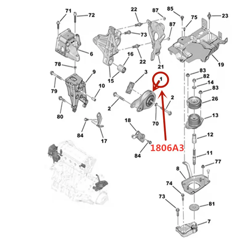 1806A0 1806A3 Оригинальный новый кронштейн двигателя Резиновая накладка для Peugeot 206 307