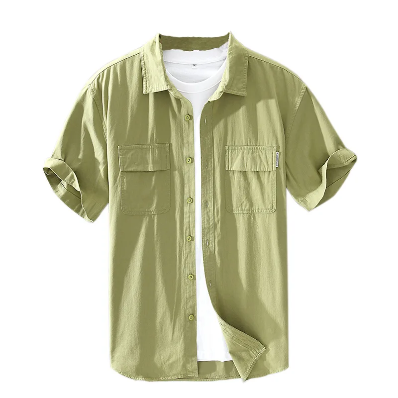 

2022 Summer New Solid Color Shirts Men Loose Square Collar Cotton Youth Men's Casual Comfortable Shirt Men Short Sleeves Shrits