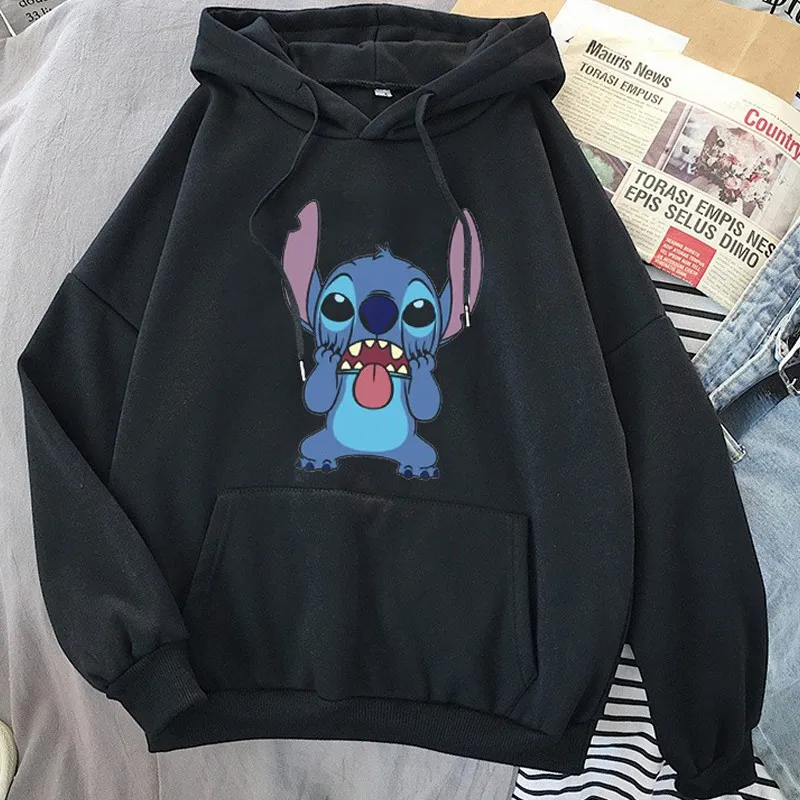 Kawaii Lilo Stitch Anime Funny Cartoon Hoodies Women Cute Manga Black White Sweatshirt Graphic Harajuku Hoody Men Pullovers 2022