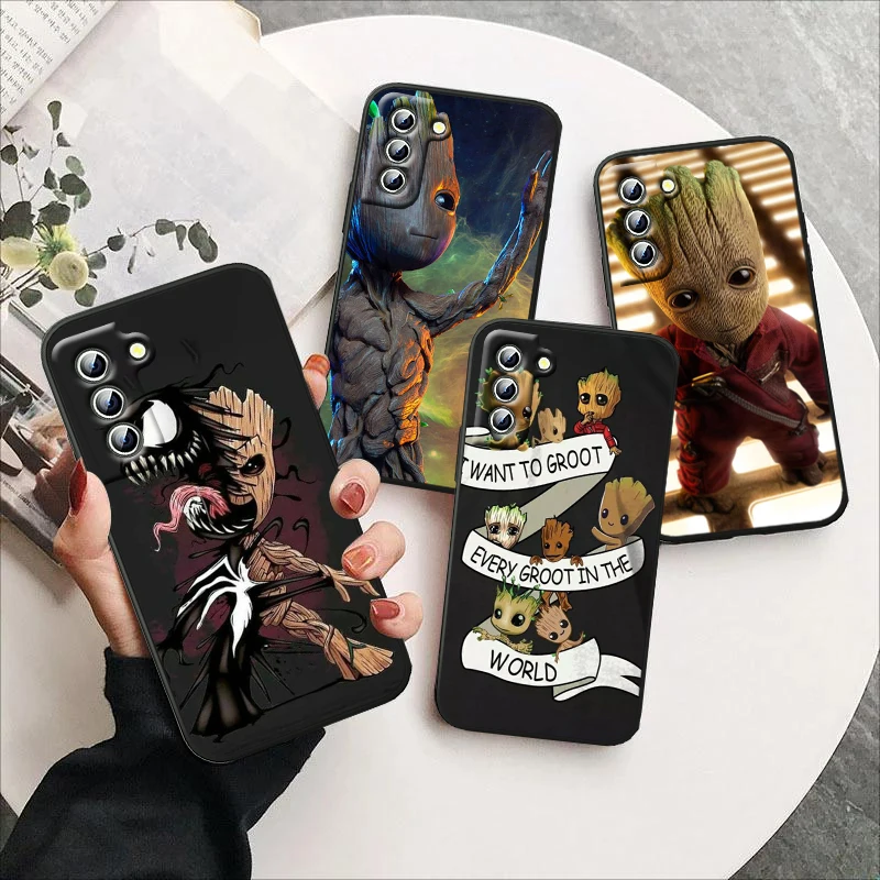 

Cool Marvel Groot For Samsung Galaxy S23 S22 S21 S20 S10 S9 Ultra Plus Pro 4G 5G silicone Soft Black Phone Case