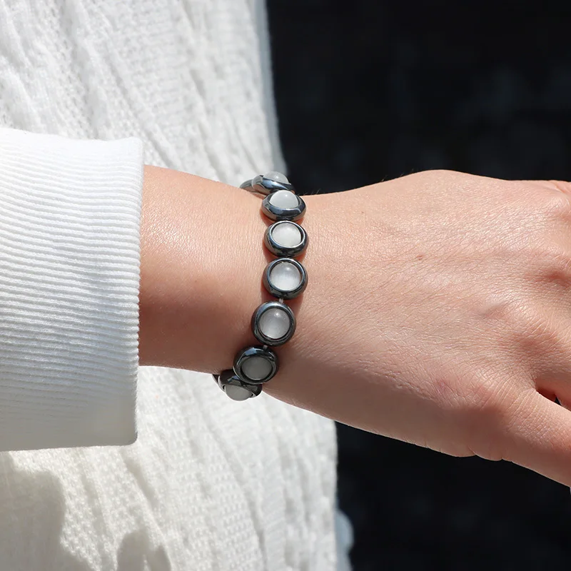 Модный трендовый энергетический каменный браслет кошачий глаз радужные