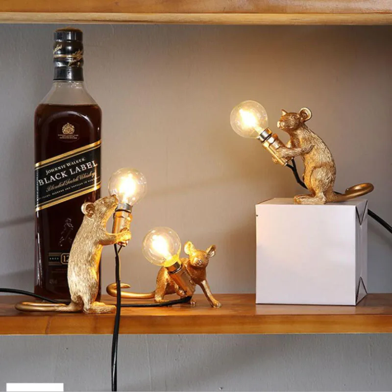 Nowoczesne Mini żywica zwierząt szczur noc światła Nordic mała mysz słodkie lampy stołowe LED Home dekoracja biurka lampy nocne oświetlenie