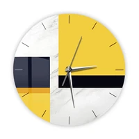 yellow grey marble printed wall clock for bedroom scandinavian home decor minimalist art modern design silent quartz wall watch