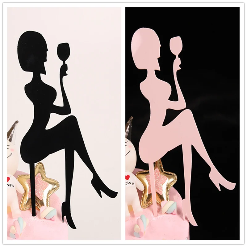 

1PCS Fashion Girl Cake Topper Acrylic Wedding Cake flag Decoration Happy Birthday Cupcake Toppers Festive party dessert Supplies