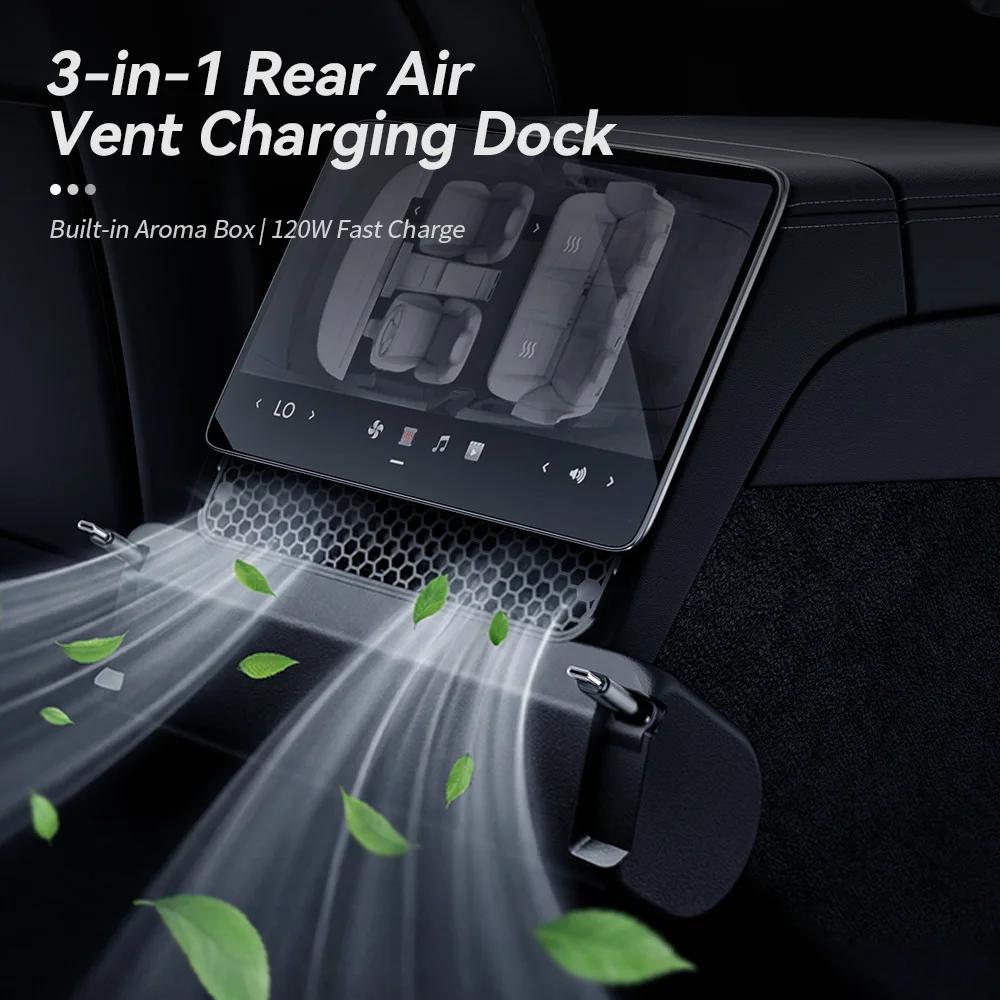Фото YZ Для Tesla Model YL Juniper: Задняя накладка на воздуховод 3-в-1 с USB-хабом 60 Вт, док-станцией и автомобильным ароматизатором, аксессуары 2026 года №2