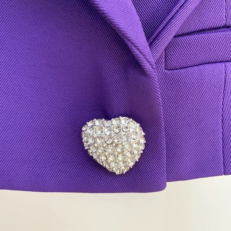 HIGH STREET Newest 2023 Designer Runway Jacket Women's Love Heart Diamonds Beaded Buttons Short Blazer