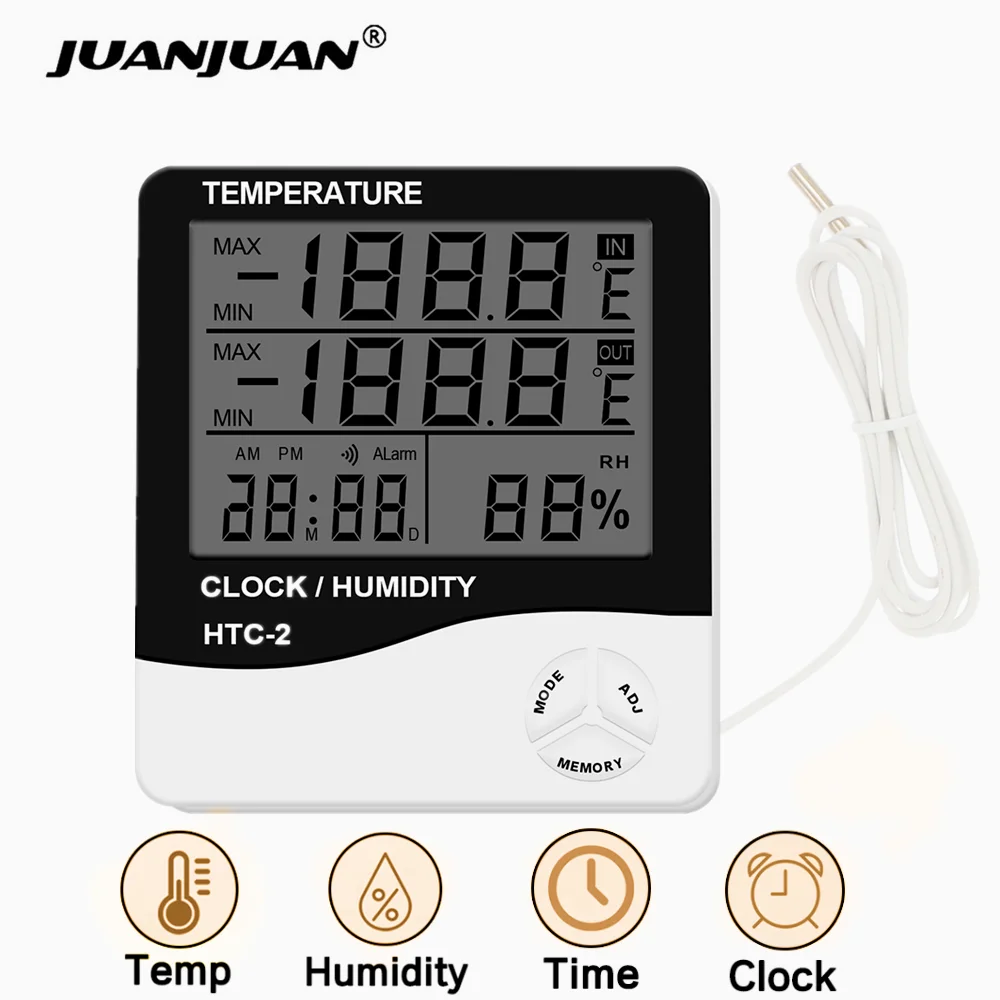 

10PCS HTC-1 HTC-2 LCD Electronic Digital Temperature Humidity Meter Thermometer Hygrometer Indoor Outdoor Weather Station Clock