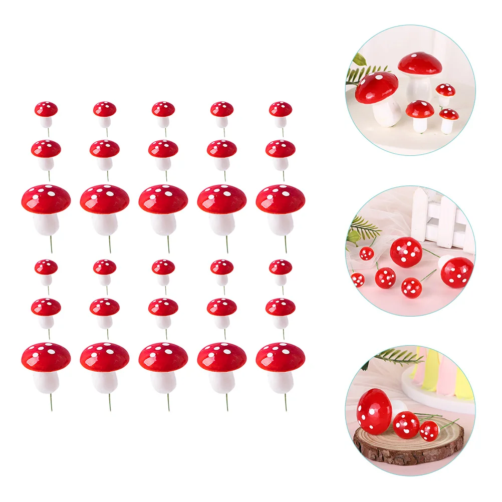 

Mushroom, 30pcs Red Mushrooms Cupcake Toppers Cake Picks Mushrooms for Party Landscape Bonsai Craft Decor