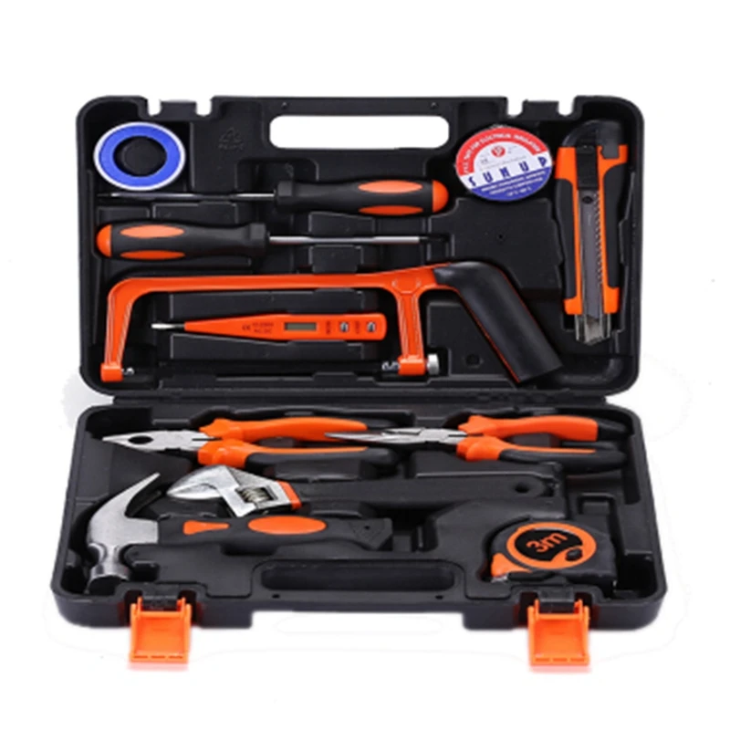 

Retail 13 Pcs Household Tool Kit With Plastic Toolbox General Repair Hand Tool Set For College Dorm Home Maintenance