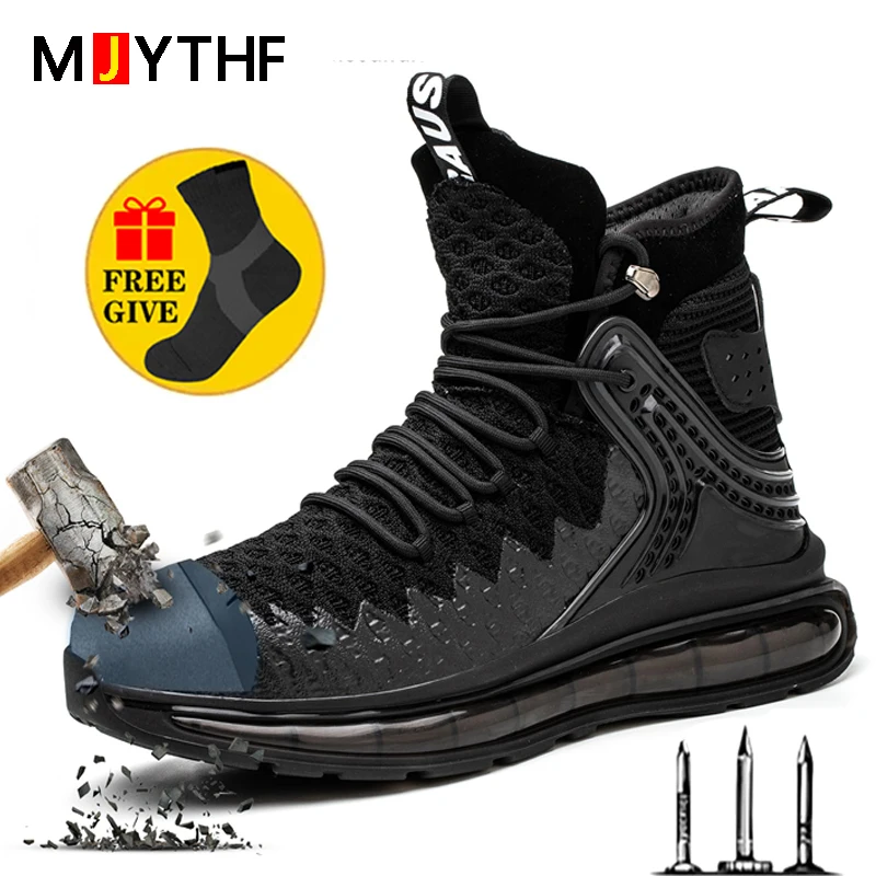 High Top Men Safety Boots Air Cushion Work Boots Anti Smashing Anti Piercing Protective Shoes Security Sneakers Large Size 49 50