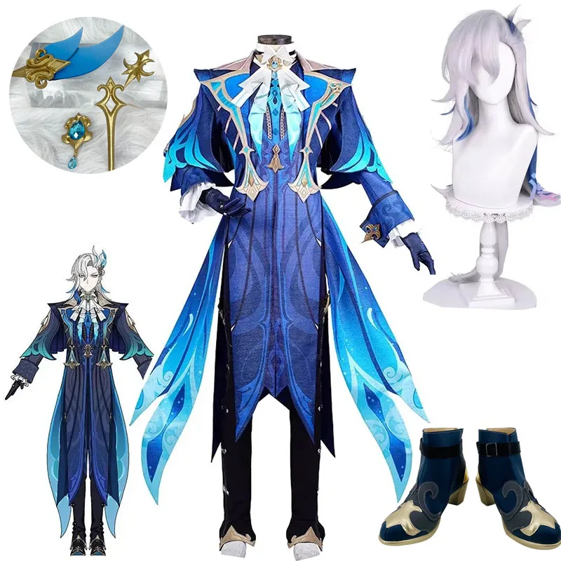 

Neuvillette Cosplay Costume Genshin Impact Fontaine Iudex Chief Justice Uniform Cloak Set Women Men Halloween Roleplay Wig Shoes