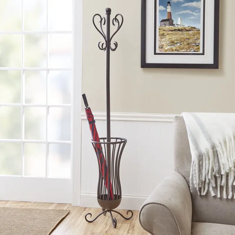 

Traditional Metal Coat Rack With Umbrella Stand, Bronze Finish