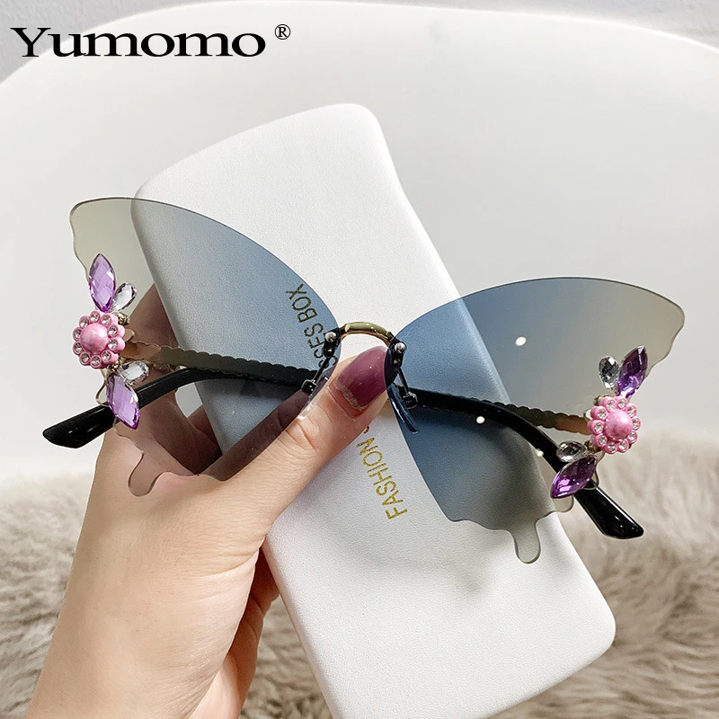 

Luxury Diamond Butterfly Rimless Sunglasses Women Brand y2k Vintage Rimless Oversized Sun Glasses Ladies Eyewear gafas de sol
