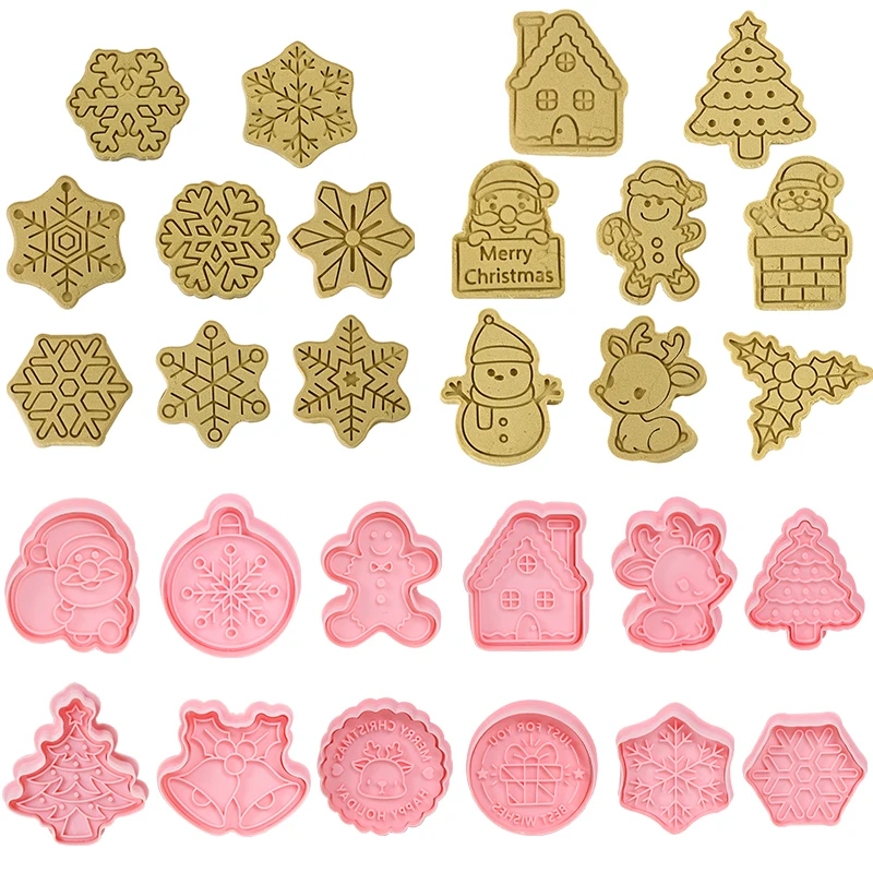 

8Pcs/Set Christmas Cookie Mold Santa Snowflake Tree Pattern Biscuit Cutters Stamp Fondant Sugarcraft Party Cookies Baking Tools