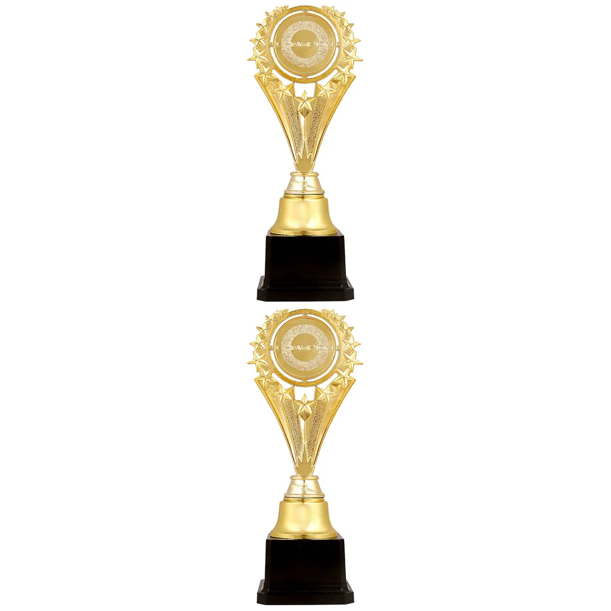 

2pcs 23cm Golden Star Design Award Trophy Plastic Reward Prizes Decor Kindergarten Student Gift Awards Trophy with Black Base