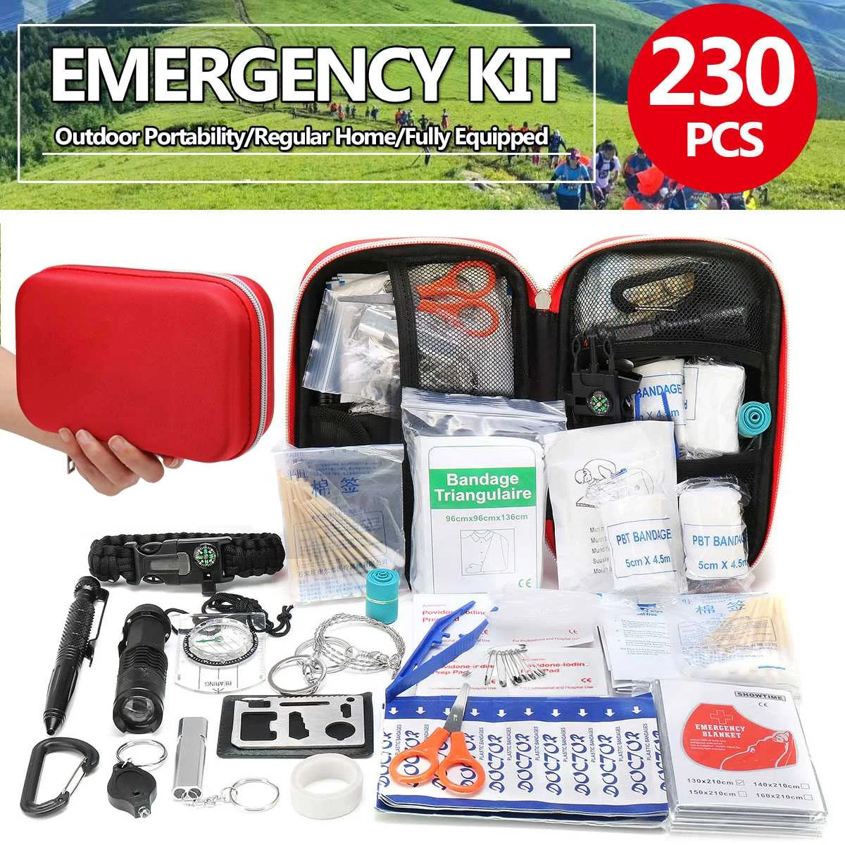 

11Pcs + 219Pcs Portable First Aid Kit Survival Bag Mini Emergency Bag for Car Home Picnic Camping Travelling Outdoor