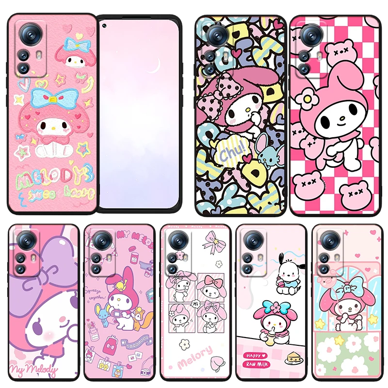 

Sanrio Melody Cartoon Cute Phone Case For Xiaomi Mi 12T 12S 12X 12 11 11T 11i 10T 10 9 Pro Lite Ultra 5G Soft TPU Black Cover