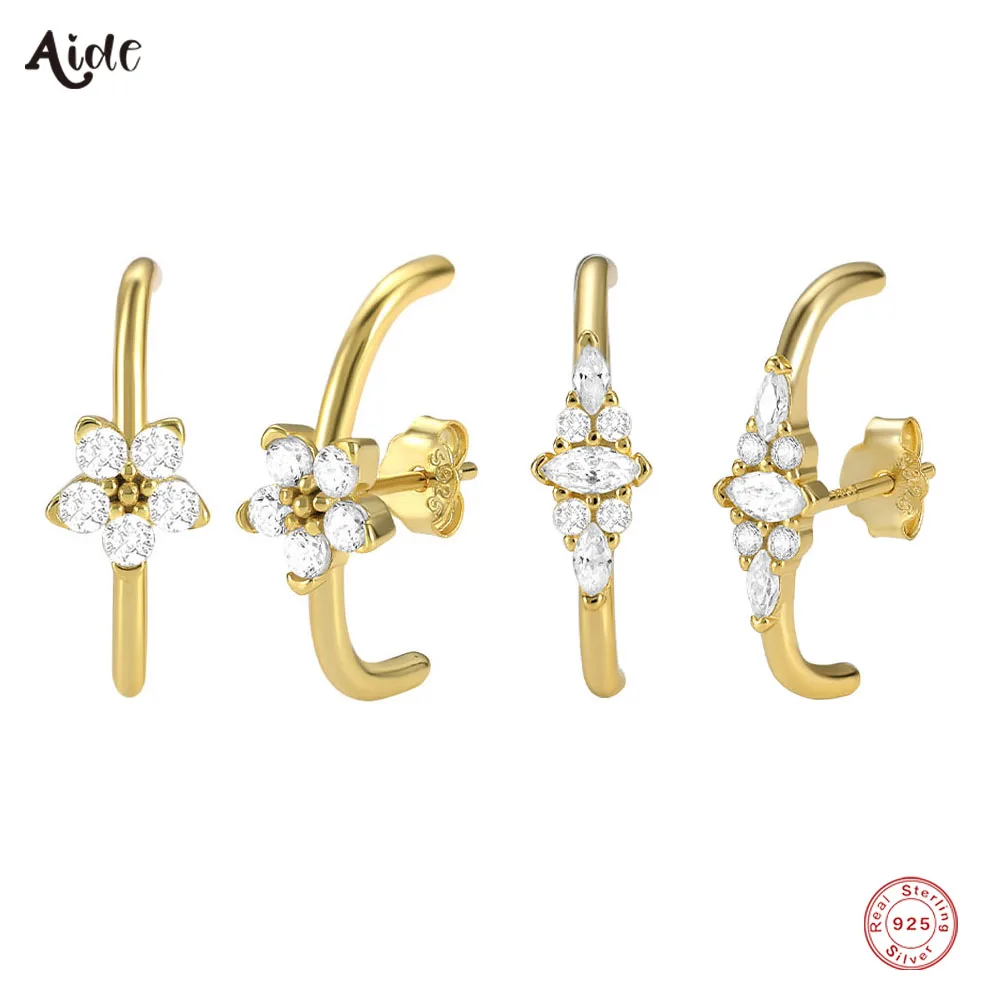 

Aide 925 Sterling Silver Sparkling White Zircons Flower Cartilage Earlobe Wrap Earrings For Women Versatile Line Shape Studs