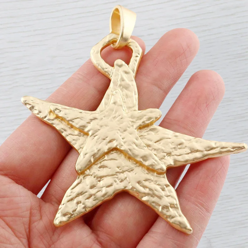 Матовое золото в стиле бохо большие двойные кованые подвески виде морской звезды