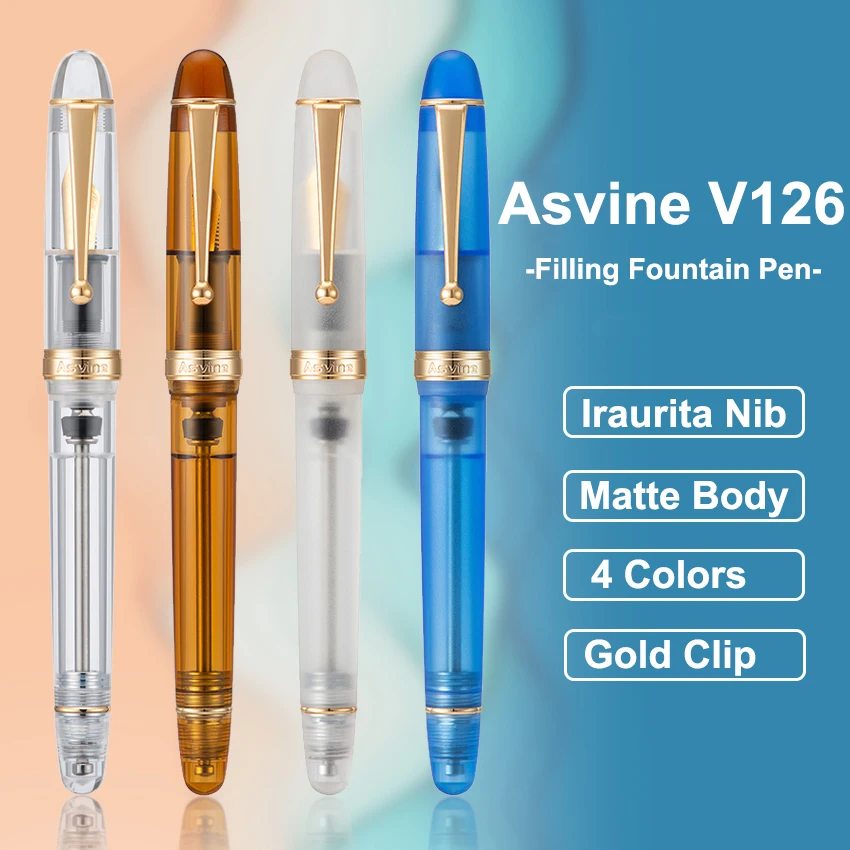 

Новая Asvine V126 вакуумная заполняющая перьевая ручка EF/F/M Nib, красивый прозрачный коричневый/матовый синий, белый акриловый подарочный набор дл...