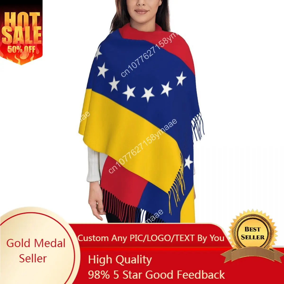 

Custom Egyptian Womens Tassel Scarf Venezolana Large Winter Warm Shawl and Wrap Venezuela Flag Daily Wear Cashmere Scarf