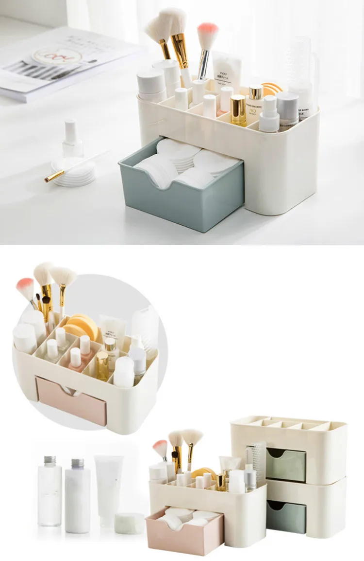Acrylic Plastic Makeup Organizer Storage Box with Drawer Cotton Swab Stick Case lipstick organizer brush holder makeup | Дом и сад