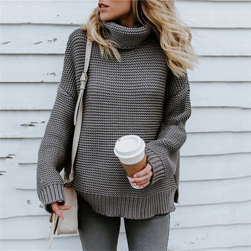 

Female Solid Coarse Yarn Knitted Pullover Thick Warm Autumn Winter Clothing Oversized Turtleneck Sweater Women Tops Lady Jumper