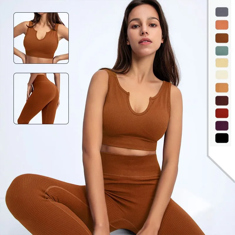 

Новинка 2022 г., комплект для йоги с U-образным вырезом, дышащие женские костюмы для тренировок в тренажерном зале и йоги, спортивный бюстгальт...