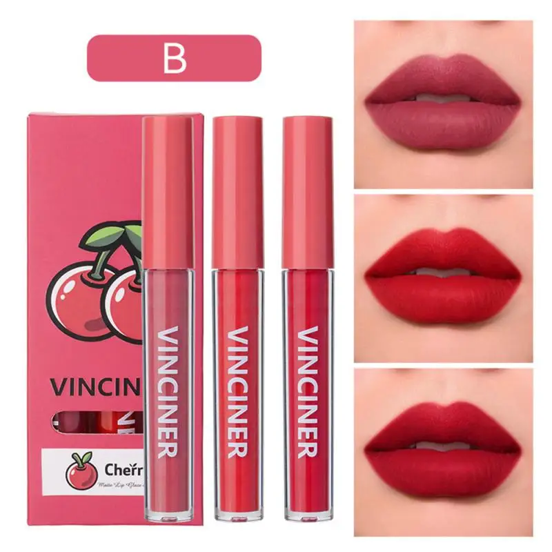 

VINCINER 3pcs Fruit Lip Glaze Set Foggy Matte Non-stick Cup Lasting Moisturizing Lip Gloss