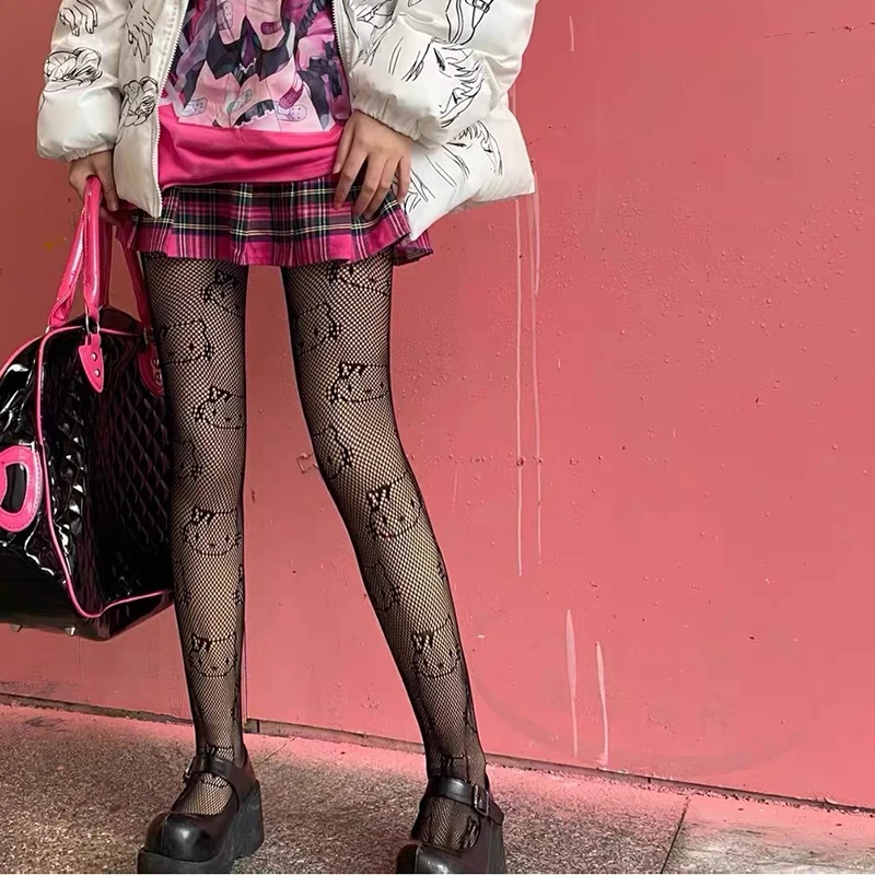 Sexy Women's Stockings Cute Kitty Cat Tights Lolita Nightclub Black Lace Women's Pantyhose Hollowed Out Fishnet Stockings