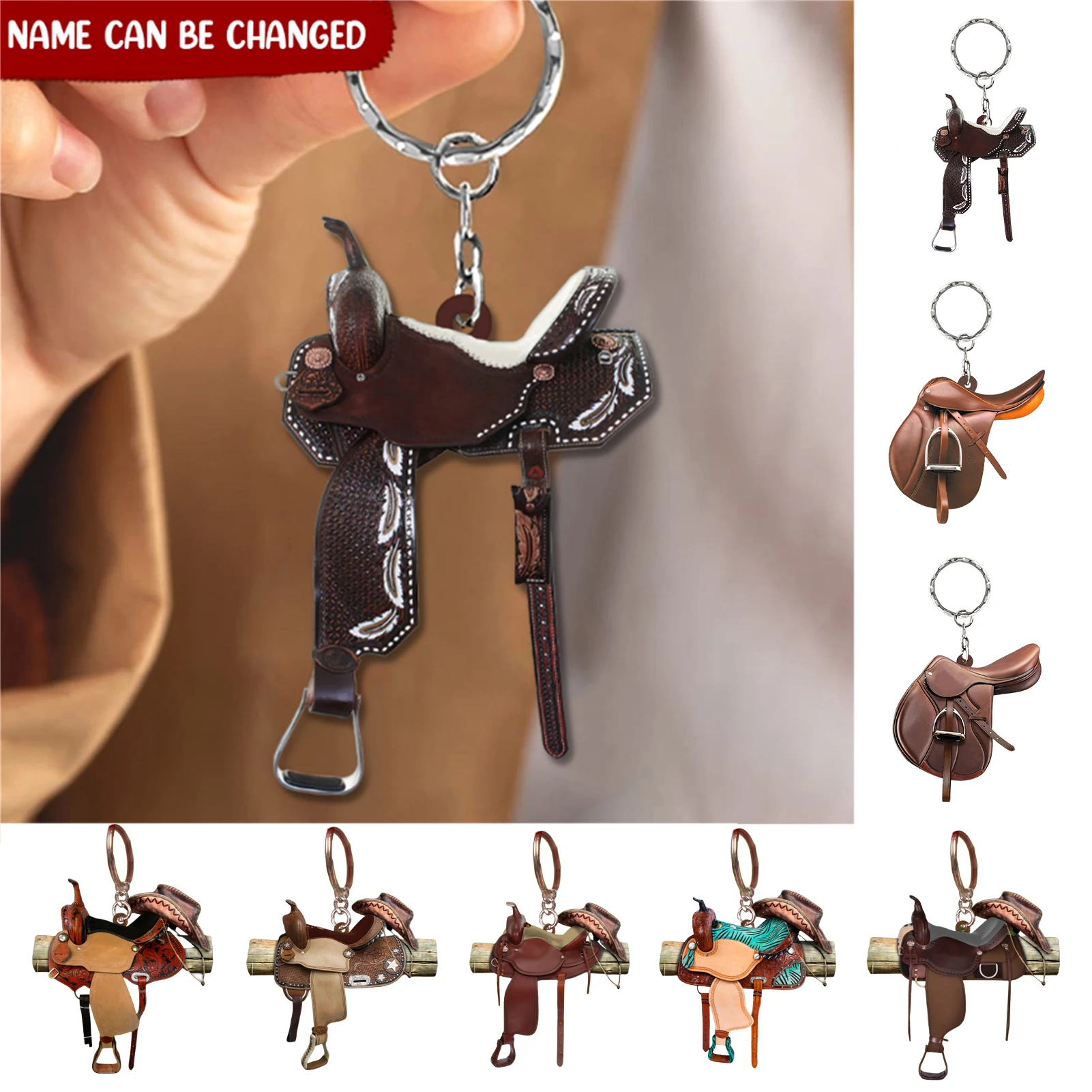 

Personalized Horse Saddle Keychain For Horse Lover Charm Acrylic Car Ornament Decoration For Home Car Mirror Pendant Keychain