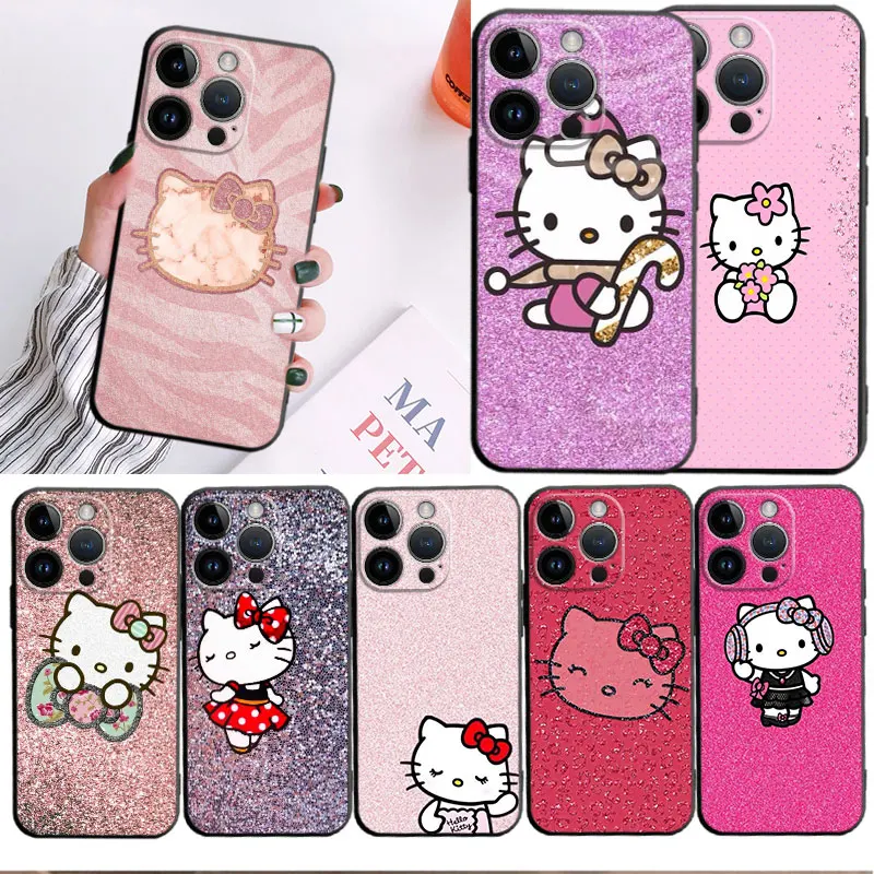 

Phone Shell For Apple iPhone 14 13 12 11 Pro Max 13 12 Mini XS Max XR X 7 8 6 6S Plus Case Cover Hello Kitty Flower Bling Colour