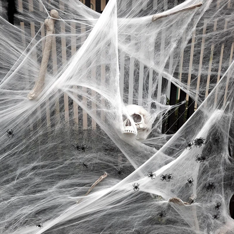 

Artificial Spider Web Halloween Scary Party Scene Props White Stretchy Cobweb Roof Ceiling Curtain Porta Haunted House Decor